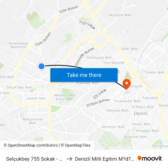 Selçukbey 755 Sokak - 1706 to Denizli Milli Egitim M?d?rl?g? map