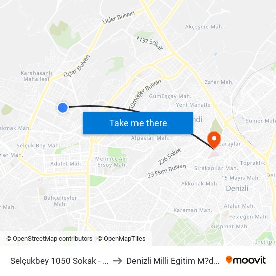 Selçukbey 1050 Sokak - 1707 to Denizli Milli Egitim M?d?rl?g? map