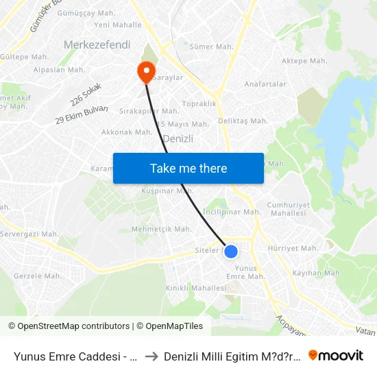 Yunus Emre Caddesi - 766 to Denizli Milli Egitim M?d?rl?g? map