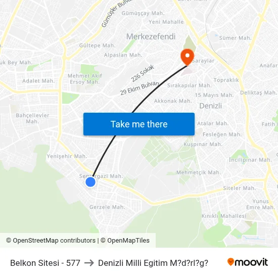 Belkon Sitesi - 577 to Denizli Milli Egitim M?d?rl?g? map