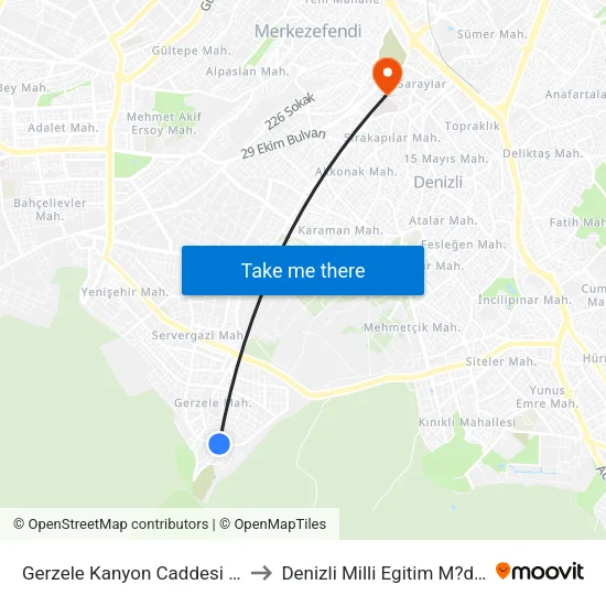 Gerzele Kanyon Caddesi - 1396 to Denizli Milli Egitim M?d?rl?g? map