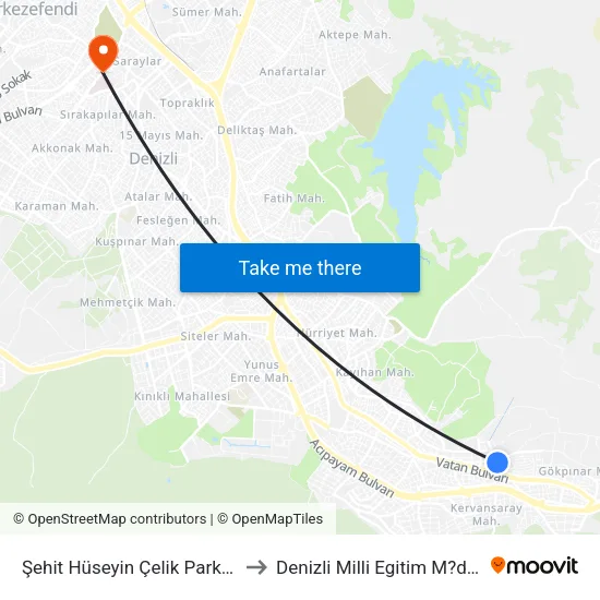 Şehit Hüseyin Çelik Parkı - 186 to Denizli Milli Egitim M?d?rl?g? map