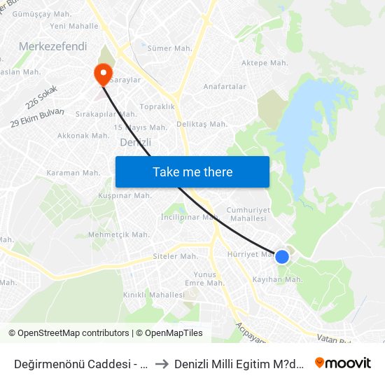 Değirmenönü Caddesi - 1540 to Denizli Milli Egitim M?d?rl?g? map