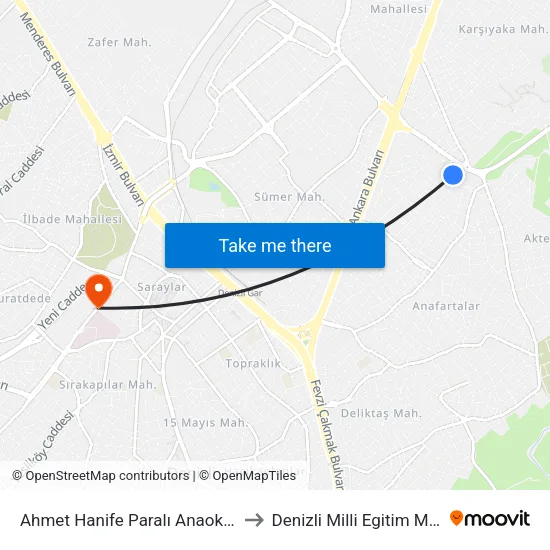 Ahmet Hanife Paralı Anaokulu - 1716 to Denizli Milli Egitim M?d?rl?g? map