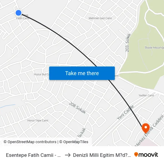 Esentepe Fatih Camii - 1700 to Denizli Milli Egitim M?d?rl?g? map