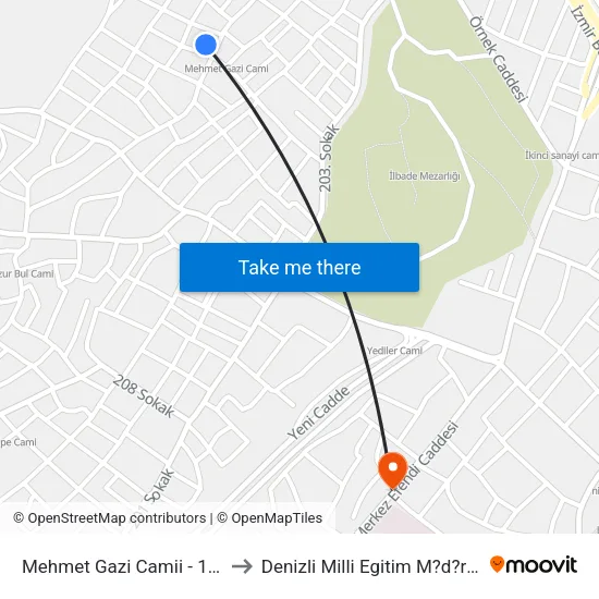 Mehmet Gazi Camii - 1559 to Denizli Milli Egitim M?d?rl?g? map