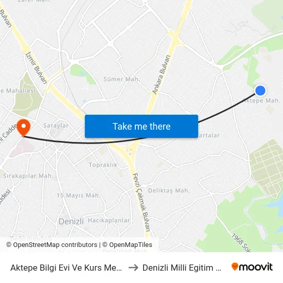 Aktepe Bilgi Evi Ve Kurs Merkezi - 1199 to Denizli Milli Egitim M?d?rl?g? map