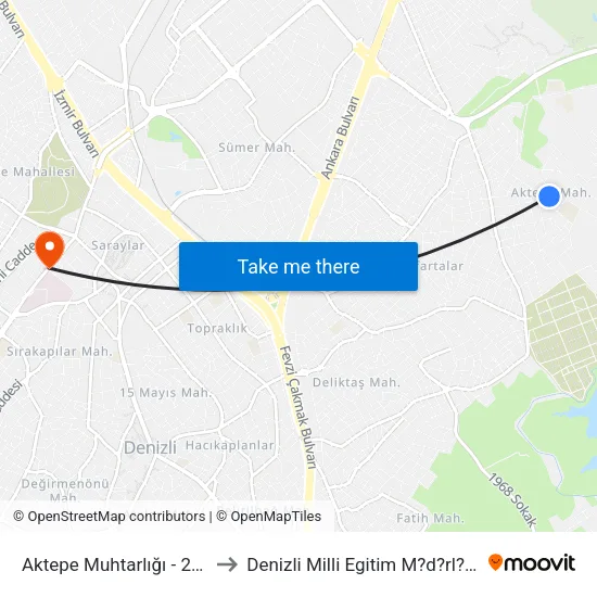 Aktepe Muhtarlığı - 269 to Denizli Milli Egitim M?d?rl?g? map