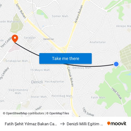 Fatih Şehit Yılmaz Bakan Caddesi - 1474 to Denizli Milli Egitim M?d?rl?g? map