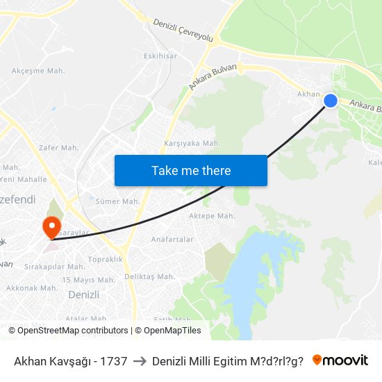 Akhan Kavşağı - 1737 to Denizli Milli Egitim M?d?rl?g? map