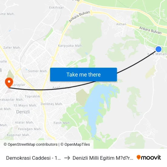 Demokrasi Caddesi - 1743 to Denizli Milli Egitim M?d?rl?g? map