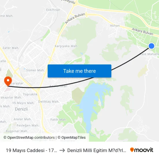 19 Mayıs Caddesi - 1744 to Denizli Milli Egitim M?d?rl?g? map