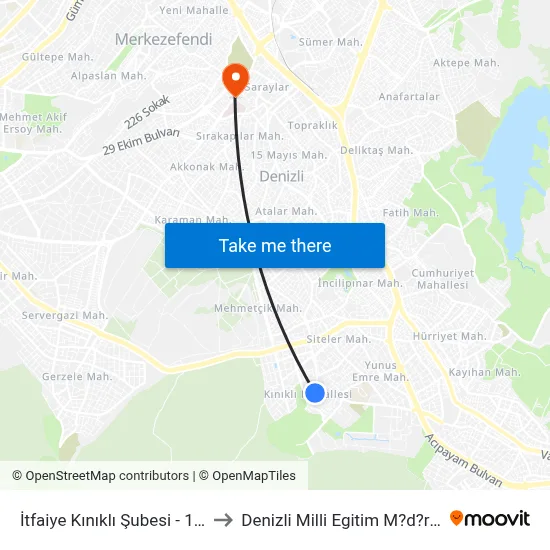 İtfaiye Kınıklı Şubesi - 1734 to Denizli Milli Egitim M?d?rl?g? map