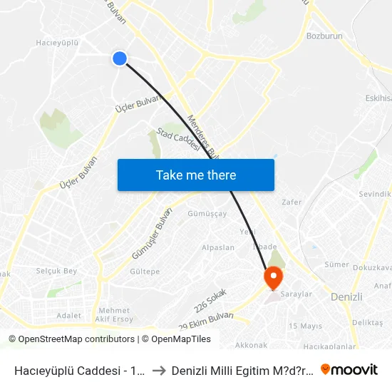 Hacıeyüplü Caddesi - 1344 to Denizli Milli Egitim M?d?rl?g? map