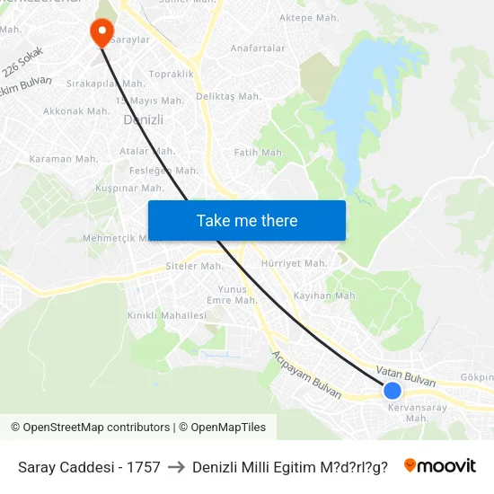 Saray Caddesi - 1757 to Denizli Milli Egitim M?d?rl?g? map