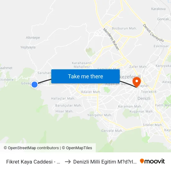 Fikret Kaya Caddesi - 851 to Denizli Milli Egitim M?d?rl?g? map