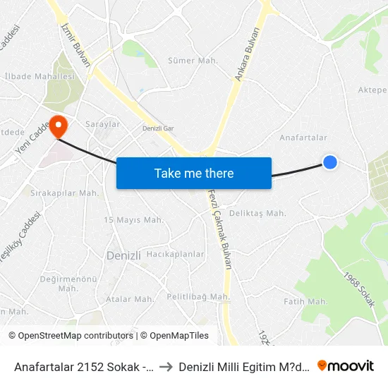 Anafartalar 2152 Sokak - 1436 to Denizli Milli Egitim M?d?rl?g? map