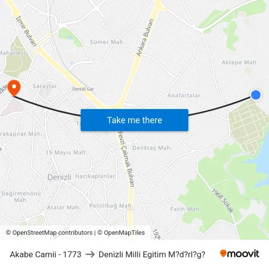 15 Temmuz Şehitler Lisesi - 1773 to Denizli Milli Egitim M?d?rl?g? map