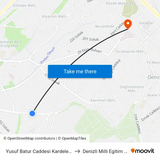 Yusuf Batur Caddesi Kardelen Sokak - 607 to Denizli Milli Egitim M?d?rl?g? map