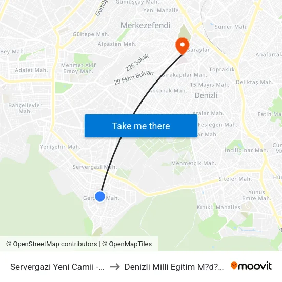 Servergazi Yeni Camii - 590 to Denizli Milli Egitim M?d?rl?g? map