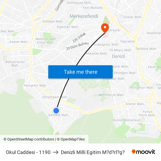 Okul Caddesi - 1190 to Denizli Milli Egitim M?d?rl?g? map