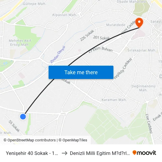 Yenişehir 40 Sokak - 1785 to Denizli Milli Egitim M?d?rl?g? map