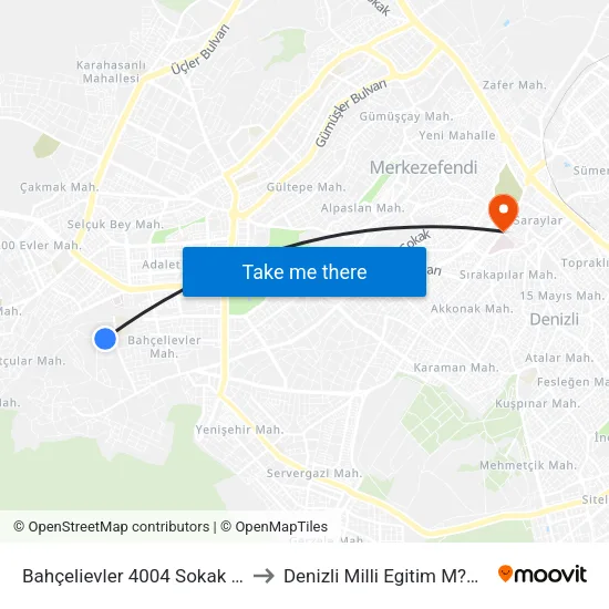 Bahçelievler 4004 Sokak - 1358 to Denizli Milli Egitim M?d?rl?g? map