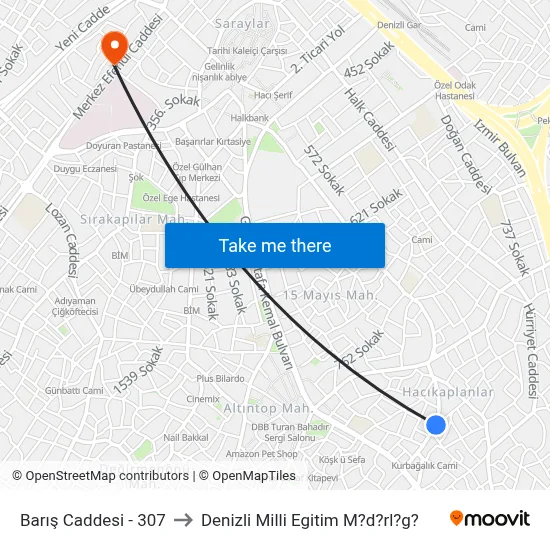 Barış Caddesi - 307 to Denizli Milli Egitim M?d?rl?g? map