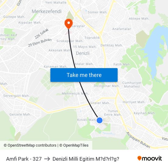 Amfi Park - 327 to Denizli Milli Egitim M?d?rl?g? map