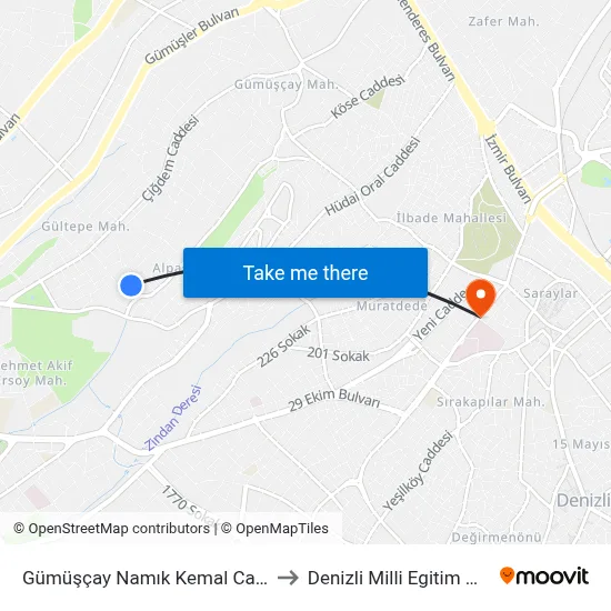 Gümüşçay Namık Kemal Caddesi - 794 to Denizli Milli Egitim M?d?rl?g? map