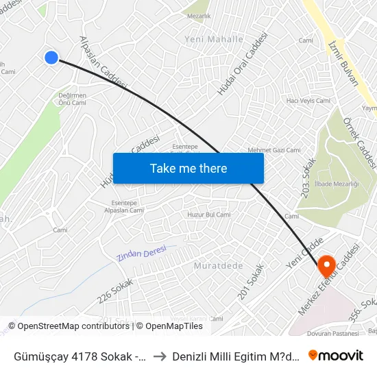 Gümüşçay 4178 Sokak - 1639 to Denizli Milli Egitim M?d?rl?g? map