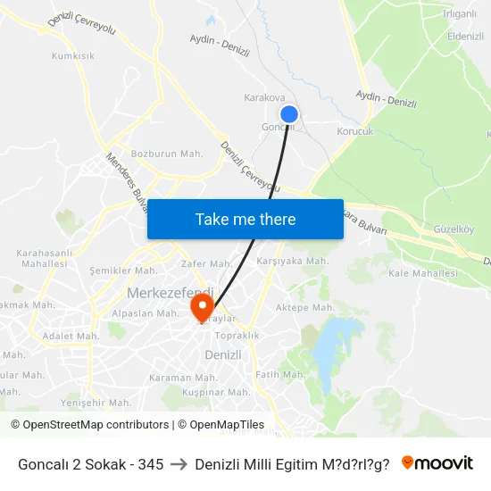 Goncalı 2 Sokak - 345 to Denizli Milli Egitim M?d?rl?g? map