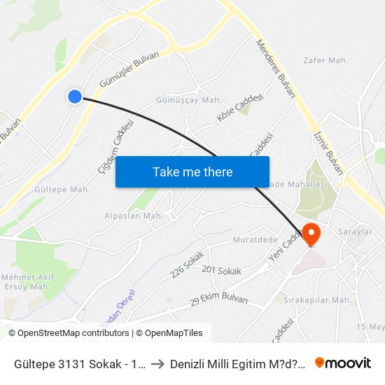 Gültepe 3131 Sokak - 1817 to Denizli Milli Egitim M?d?rl?g? map