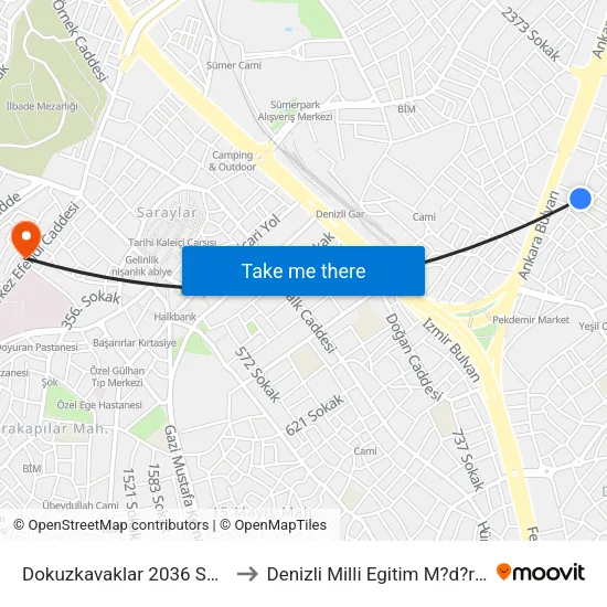 Dokuzkavaklar 2036 Sokak to Denizli Milli Egitim M?d?rl?g? map