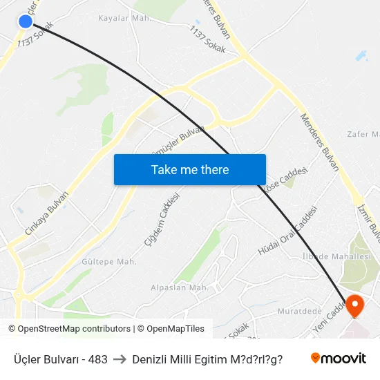 Üçler Bulvarı - 483 to Denizli Milli Egitim M?d?rl?g? map