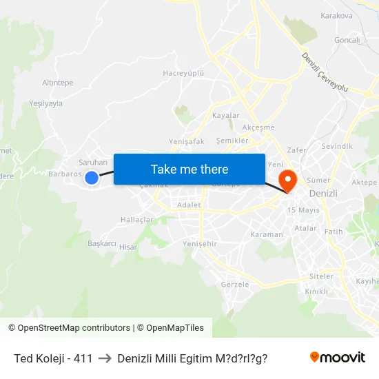 Ted Koleji - 411 to Denizli Milli Egitim M?d?rl?g? map