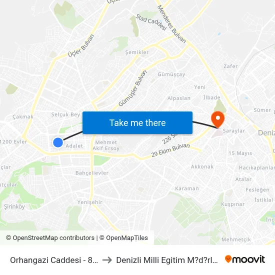 Orhangazi Caddesi - 880 to Denizli Milli Egitim M?d?rl?g? map