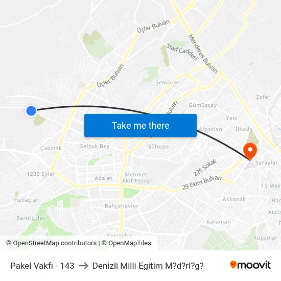 Pakel Vakfı - 143 to Denizli Milli Egitim M?d?rl?g? map