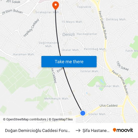 Doğan Demircioğlu Caddesi Forum Çamlık - 103 to Şifa Hastanesi-ACİL map