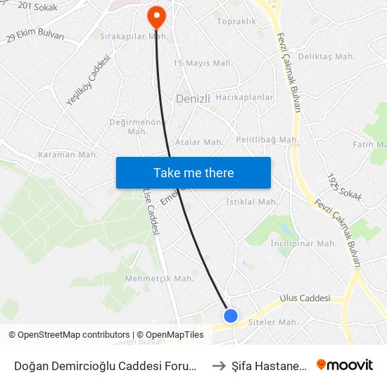 Doğan Demircioğlu Caddesi Forum Çamlık - 118 to Şifa Hastanesi-ACİL map