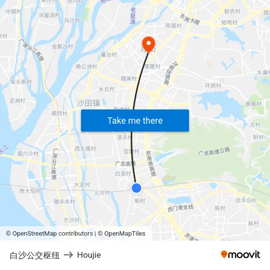 Baisha Transit Hub to Houjie map
