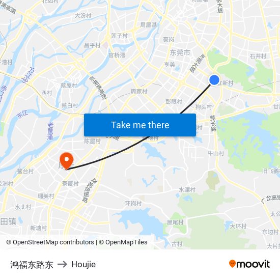 鸿福东路东 to Houjie map