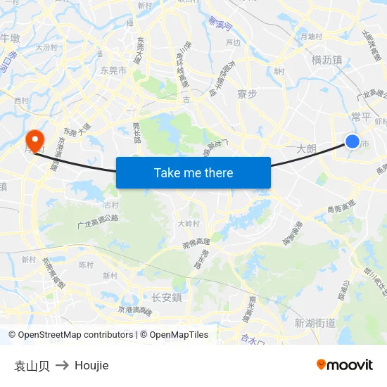 Yuanshanbei to Houjie map
