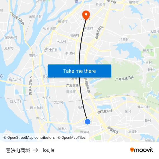 Yifa E-commerce City to Houjie map
