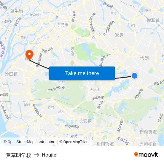 Huangcaolang School to Houjie map