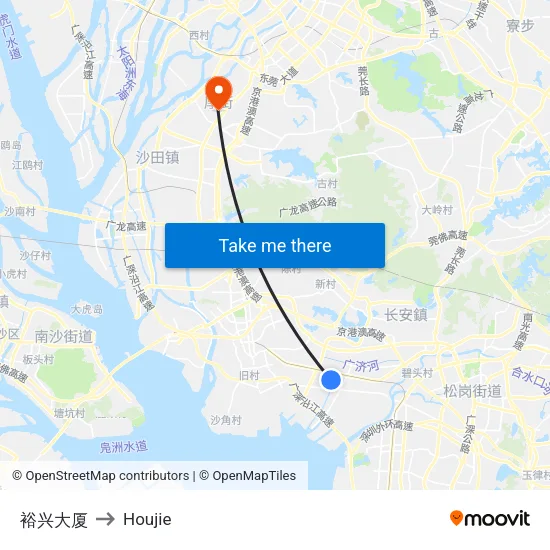 Yuxing Building to Houjie map