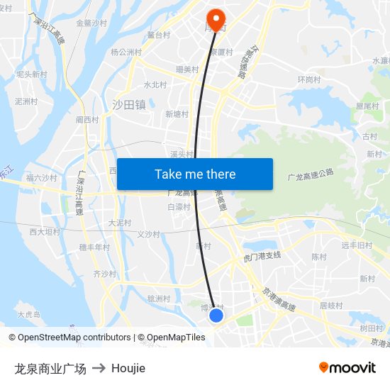 龙泉商业广场 to Houjie map
