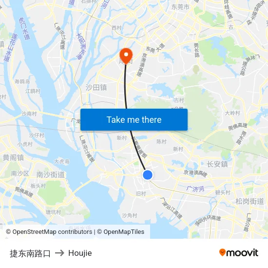 捷东南路口 to Houjie map
