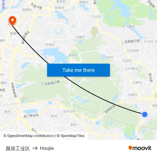 Yanwu Industrial Zone to Houjie map
