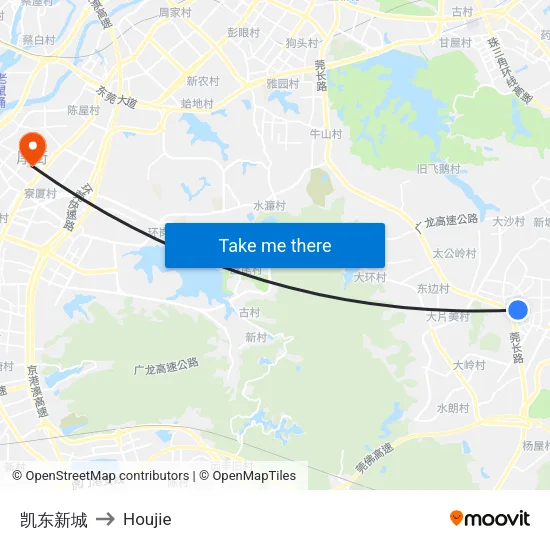 Kaidong New City to Houjie map